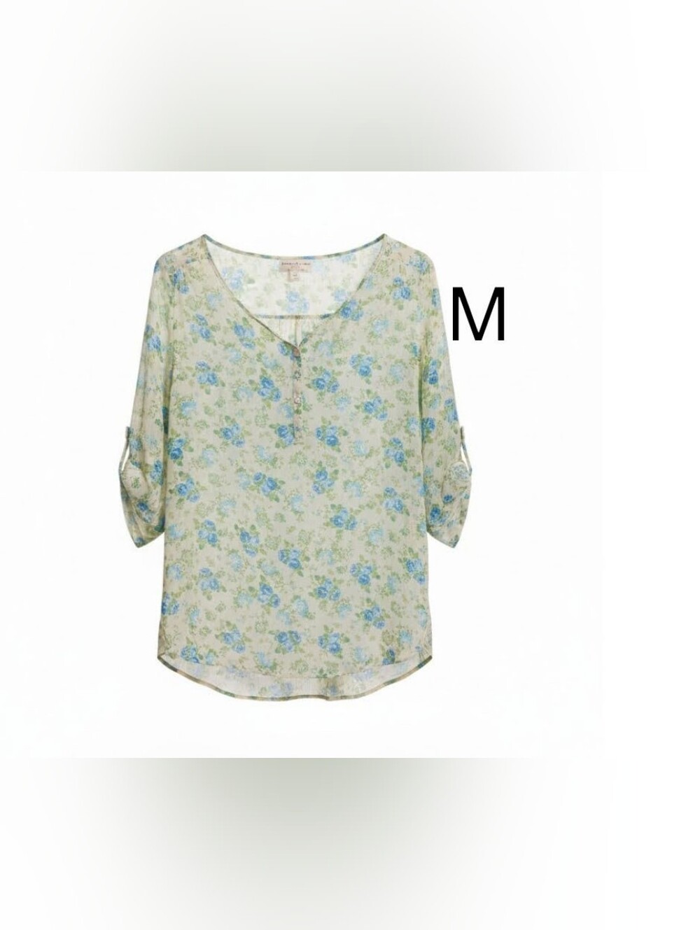 Bobbie Brooks Cream Blouse with Blue Floral Print